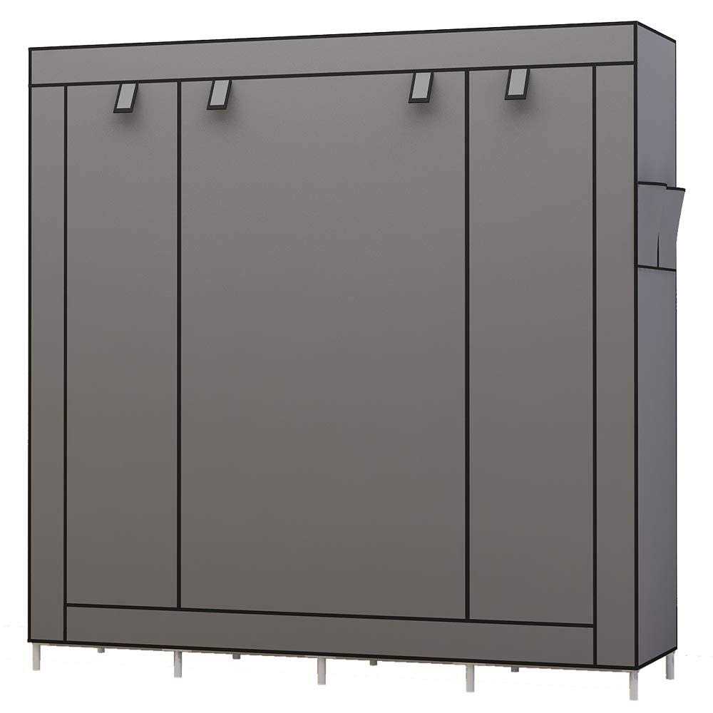 UDEAR Portable Wardrobe Closet Clothes Organizer Fabric Cover with 6 Storage Shelves, 2 Hanging Sections and 4 Side Pockets - Image 3