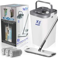 X3 Mop, Separates Dirty and Clean Water, 3-Chamber Design, Flat Mop and Bucket Set