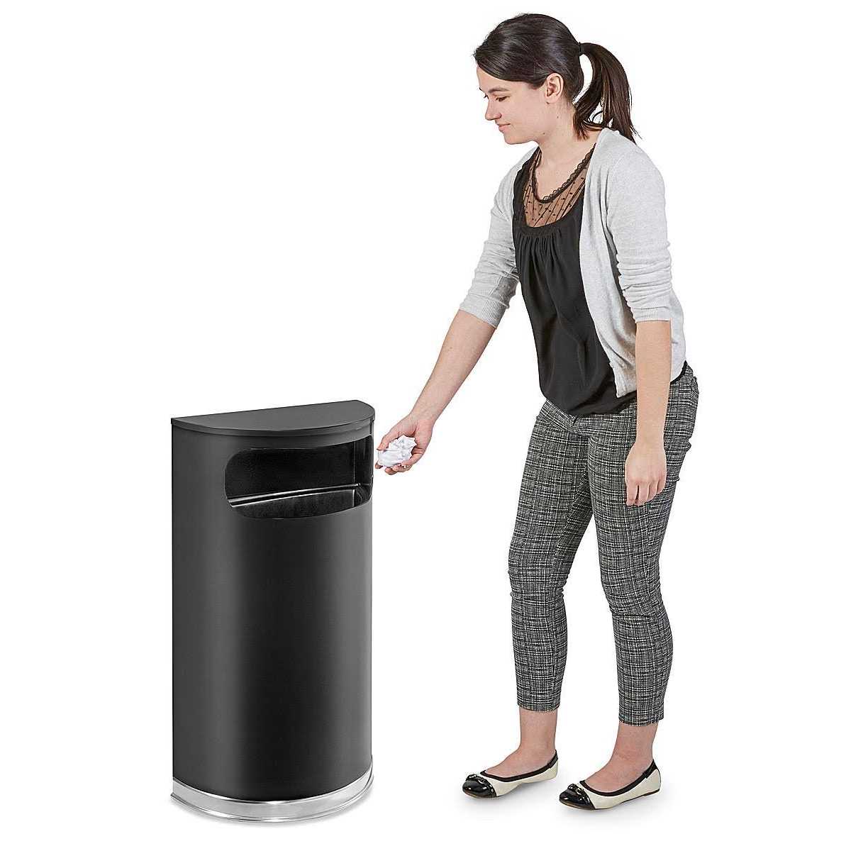 Rubbermaid Commercial Black/Chrome Half Round Receptacle FGSO820PLBK - Image 4