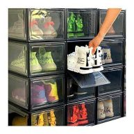Stackable Shoe Organizer Shoes Box Womens Mens Shoe Sneakers Storage Box Foldable Stackable Shoe Storage Container Clear closet Shelf for closet