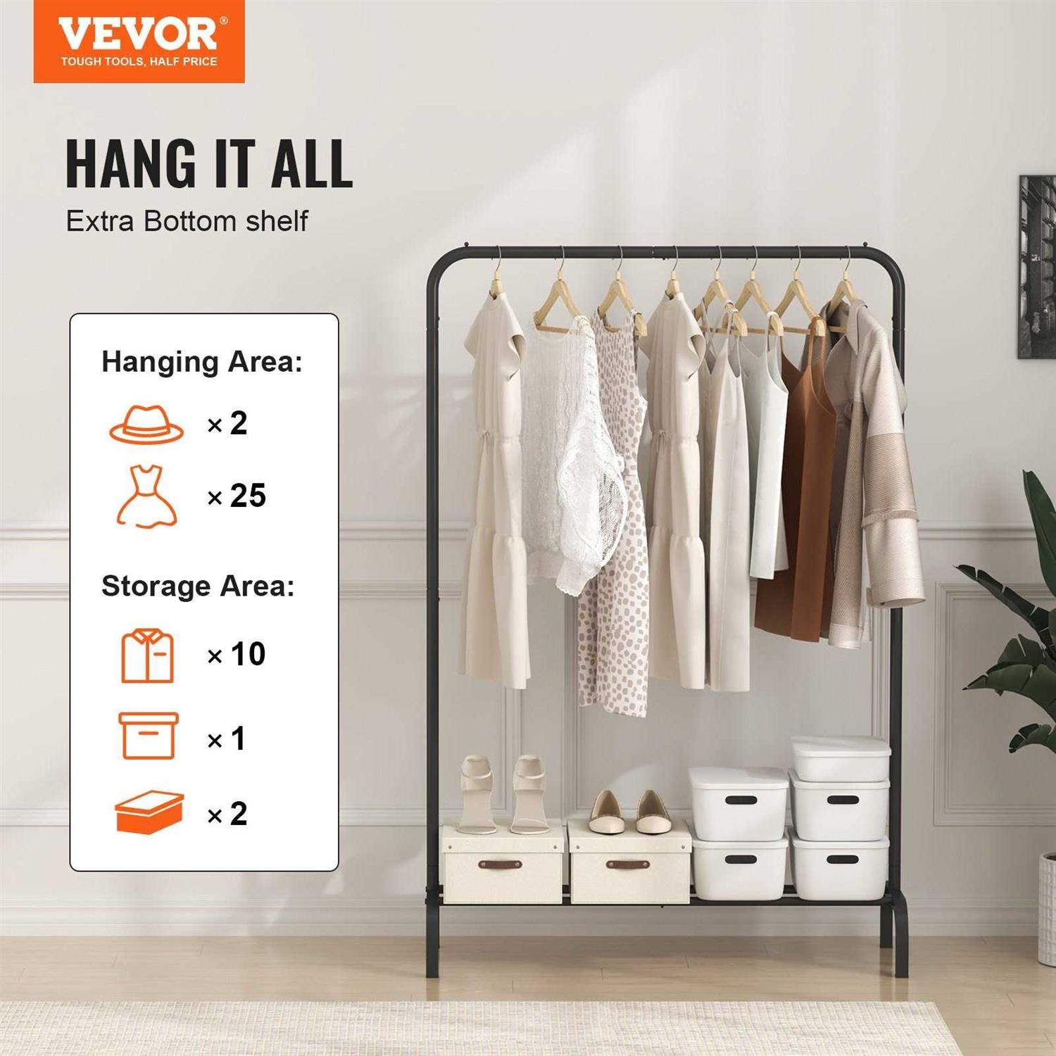 VEVOR Clothes Rack, Heavy Duty Clothing Garment Rack with Hanging Rod and Bottom Storage Area - Image 5