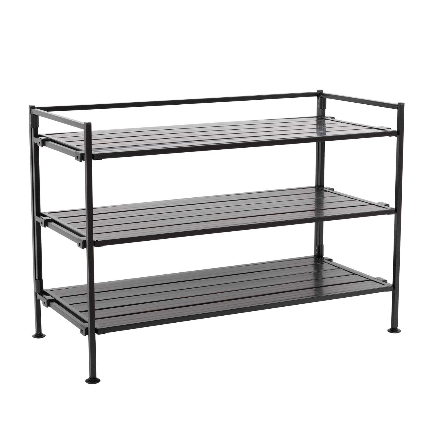 Seville Classics 3-Tier Stackable Interlock 12-Pair Resin Slat Sturdy Metal Frame Shoe Storage Rack Organizer