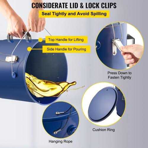 VEVOR Fryer Grease Bucket 6 Gal Oil Disposal Caddy Steel Fryer Oil Bucket w/Rust-proof Coating 22.7L Oil Transport Container w/Lid & Lock Clips Oil LYTLS6GALCE9FIGW6V0 - Image 2