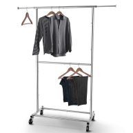 Simple Trending Double Rod Clothing Garment Rack Rolling Clothes Organizer on Wheels for Hanging Clothes