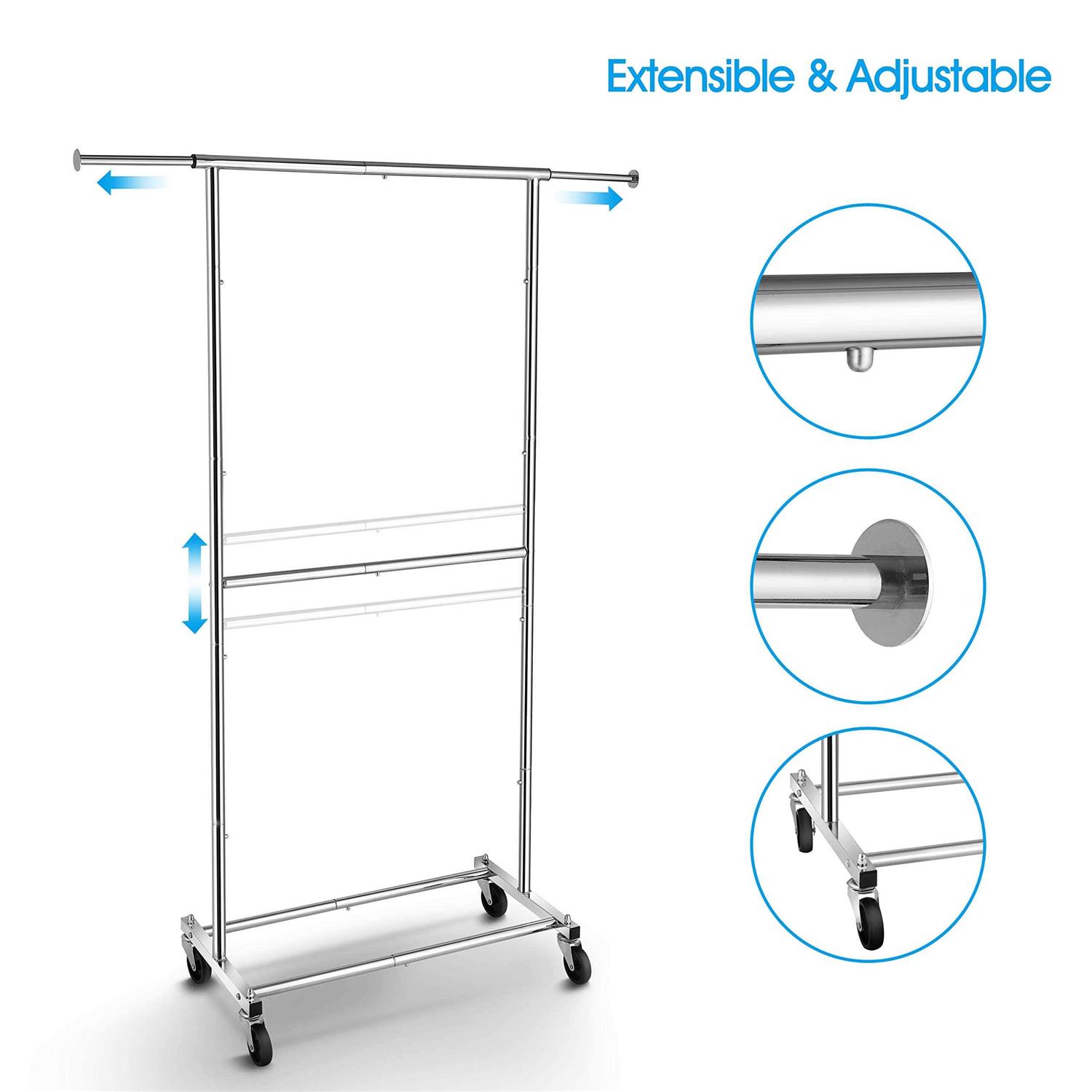 Simple Trending Double Rod Clothing Garment Rack Rolling Clothes Organizer on Wheels for Hanging Clothes - Image 2
