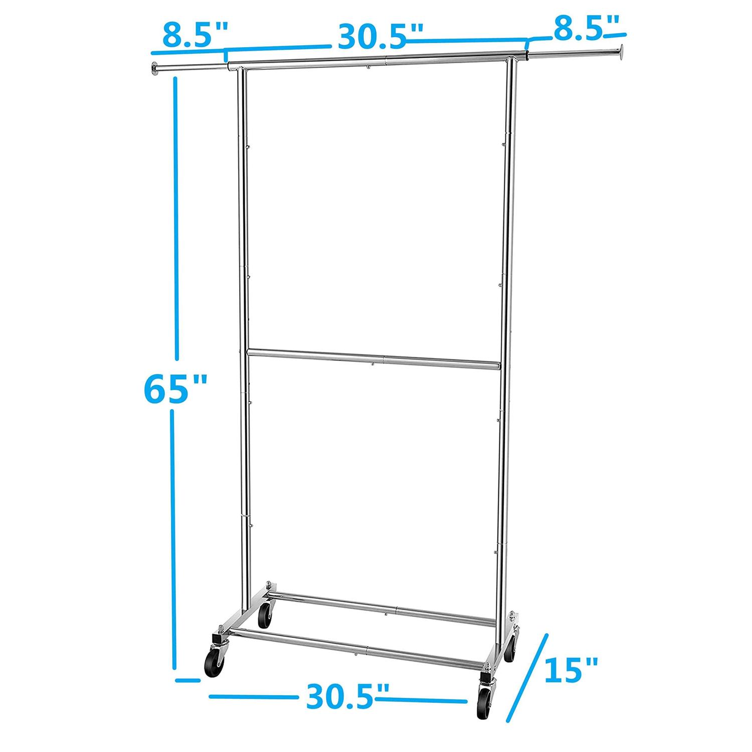 Simple Trending Double Rod Clothing Garment Rack Rolling Clothes Organizer on Wheels for Hanging Clothes - Image 5