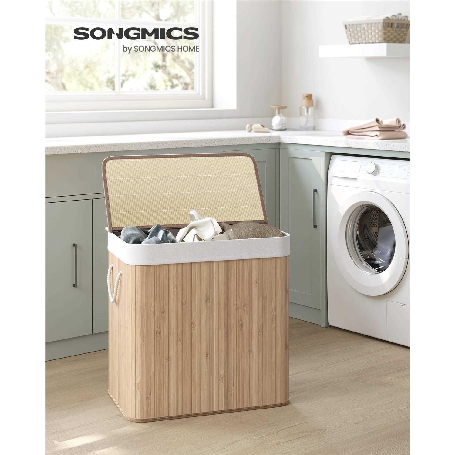 SONGMICS 3-Section Laundry Hamper with Lid - Image 3