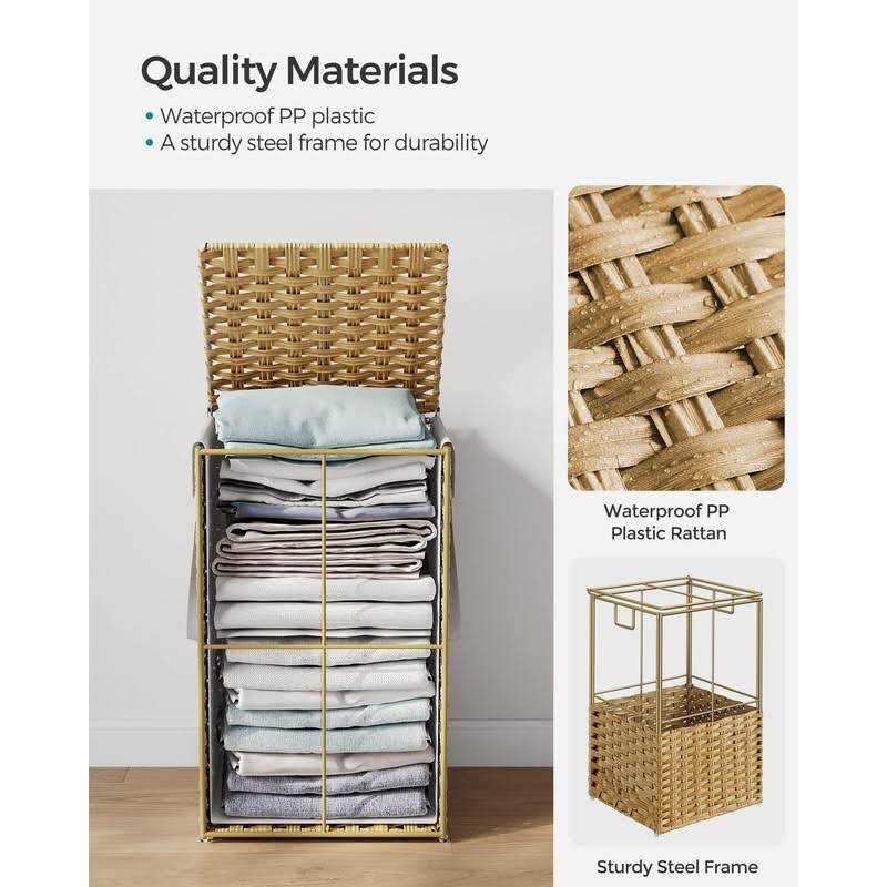 Songmics Laundry Hamper with Lid, 17.2 Gallon Synthetic Rattan Clothes Laundry Basket with Lid and Handles - Image 5