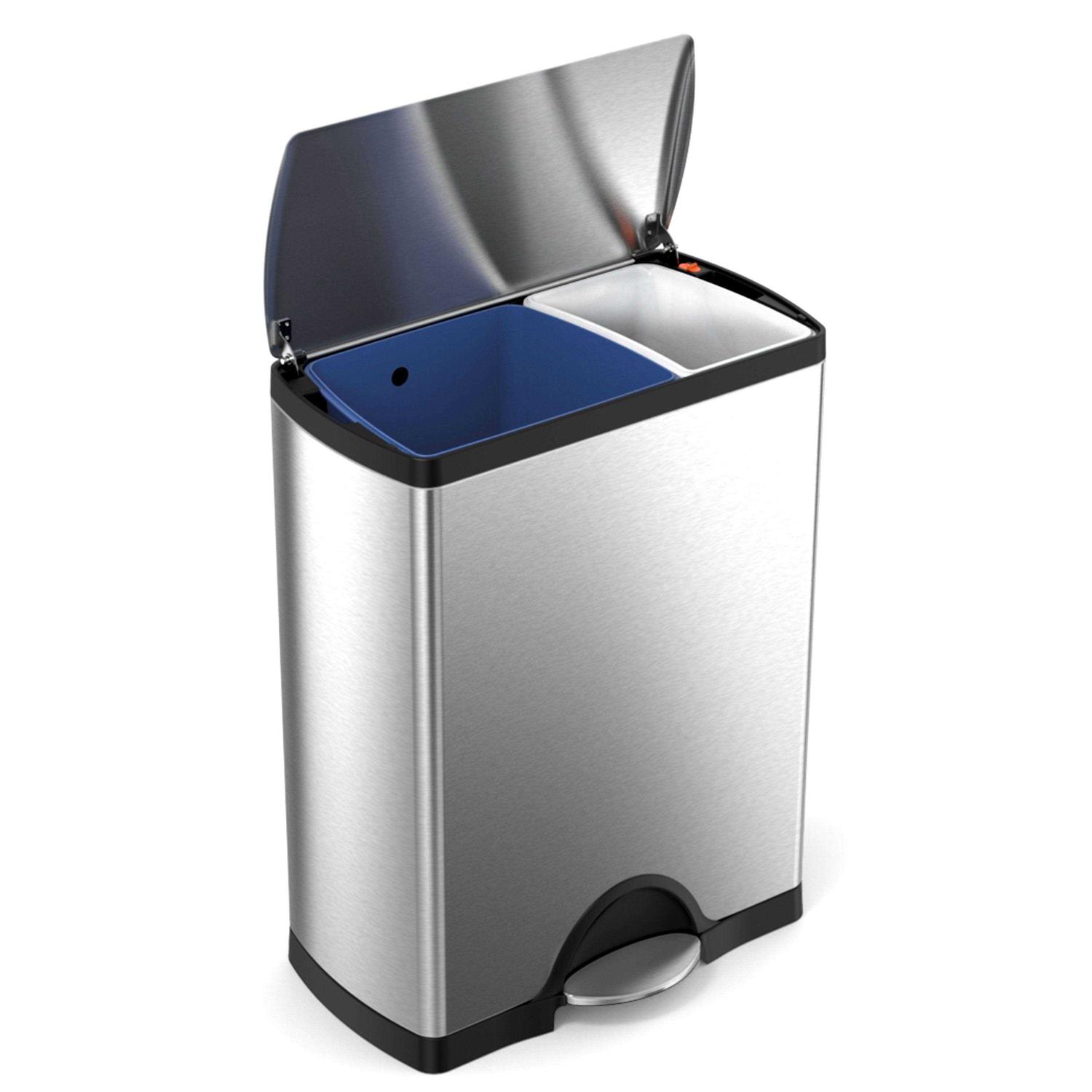 simplehuman Rectangular Dual-Compartment Step Recycler Trash Can - Image 3