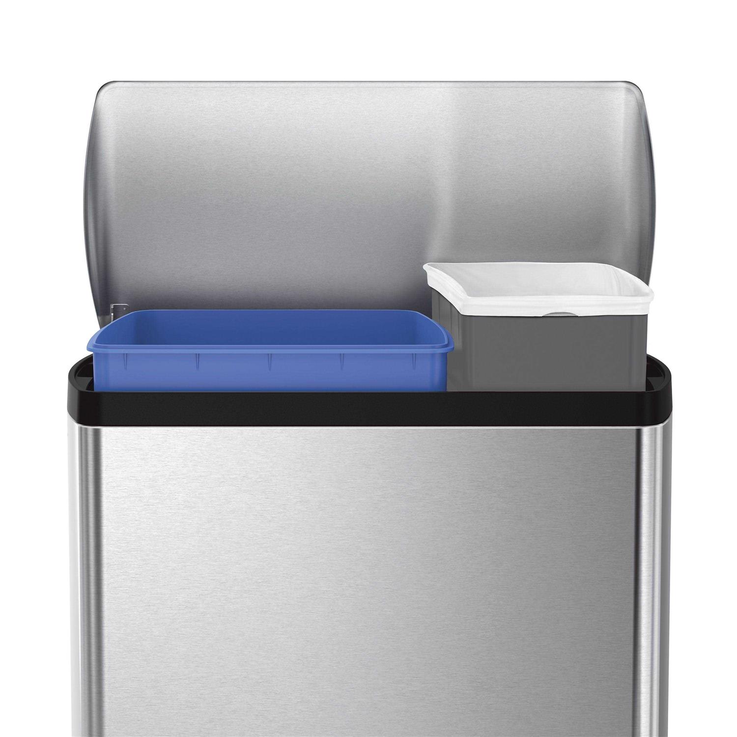 simplehuman Rectangular Dual-Compartment Step Recycler Trash Can - Image 4