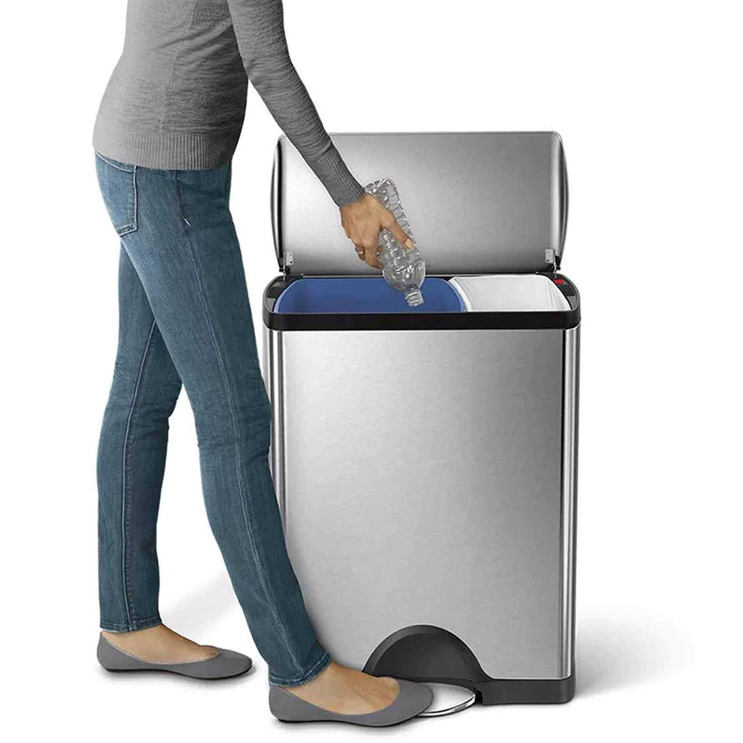 simplehuman Rectangular Dual-Compartment Step Recycler Trash Can - Image 5