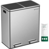 Songmics 2 x 6.3-Gallon Dual Trash Can, Pedal Recycle Bin with Lids and Inner Bu
