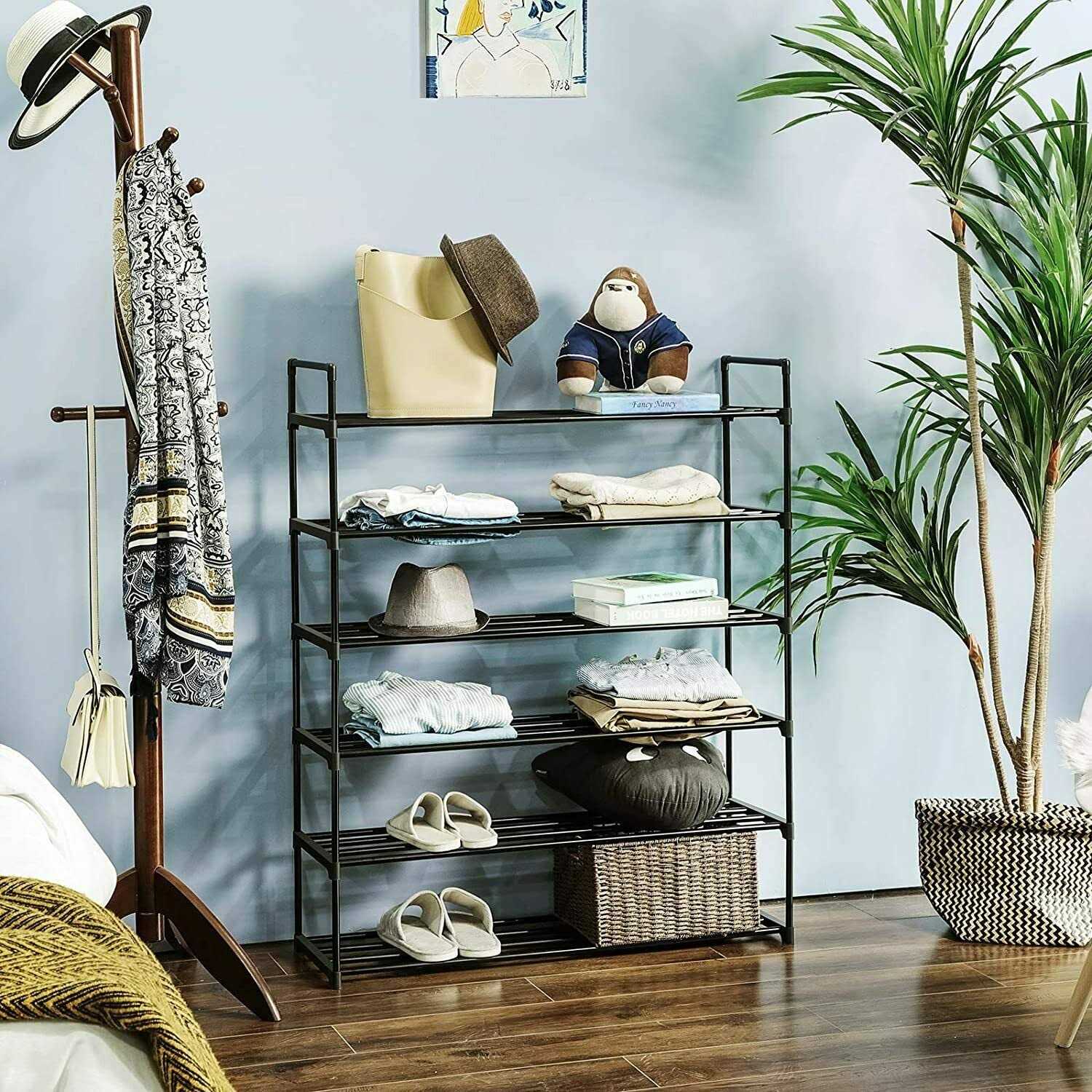 SONGMICS 6-Tier Shoe Rack, Metal Storage Shelves Hold Up to 30 Pairs of Shoes, for Living Room, Entryway, Hallway and Cloakroom, 92 x 30 x 113 cm, Bl - Image 2