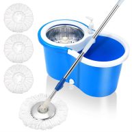 Spin Mop Bucket System 360 Spin Mop & Bucket Floor Cleaning Stainless Steel Mop Bucket with 3 Microfiber Replacement Head Refills