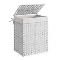 SONGMICS Handwoven Laundry Hamper, 23.8 Gal Synthetic Rattan Clothes Laundry Basket with Lid and Handles