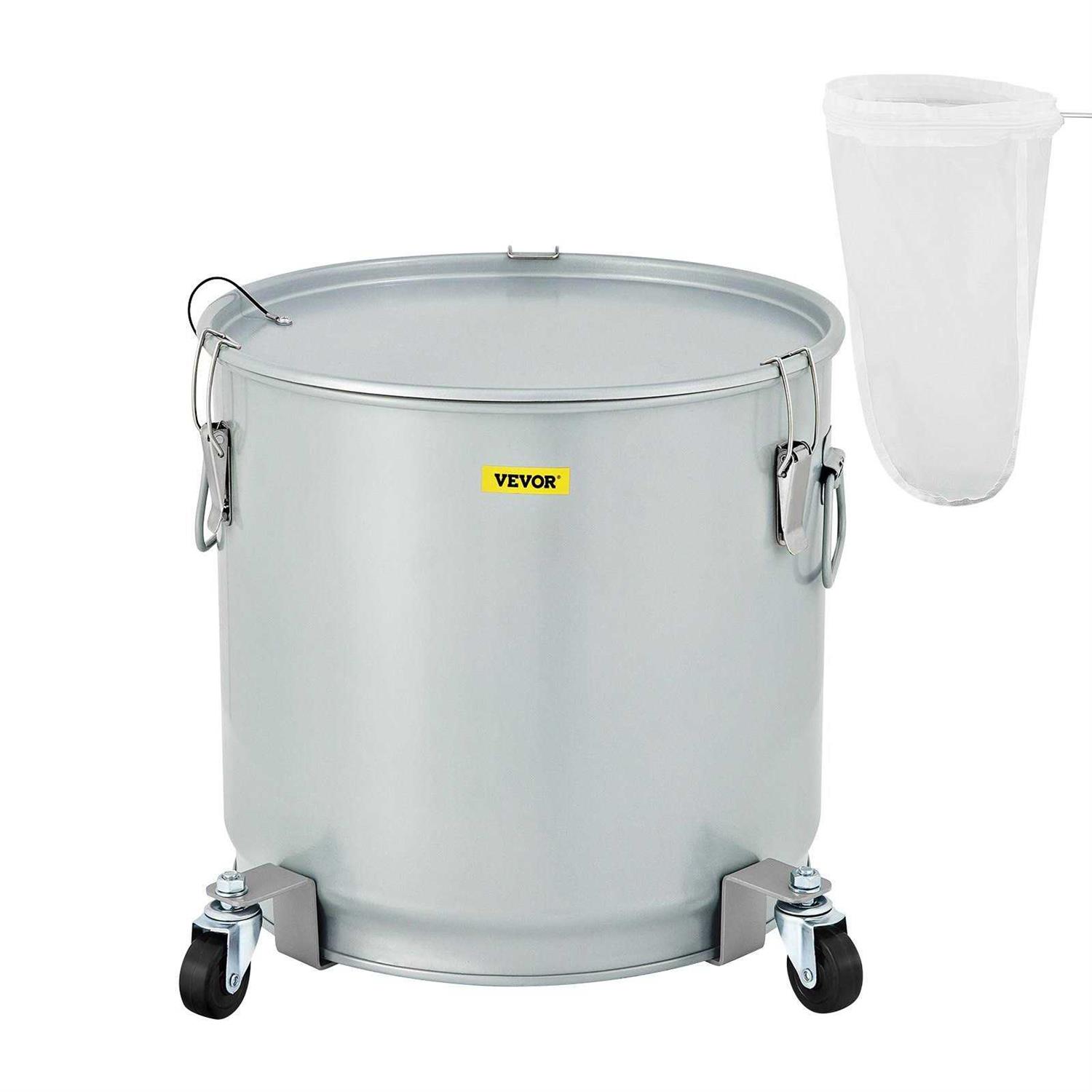 VEVOR Fryer Grease Bucket Coated Carbon Steel Oil Filter Pot Capacity Oil Disposal Caddy with Caster Base