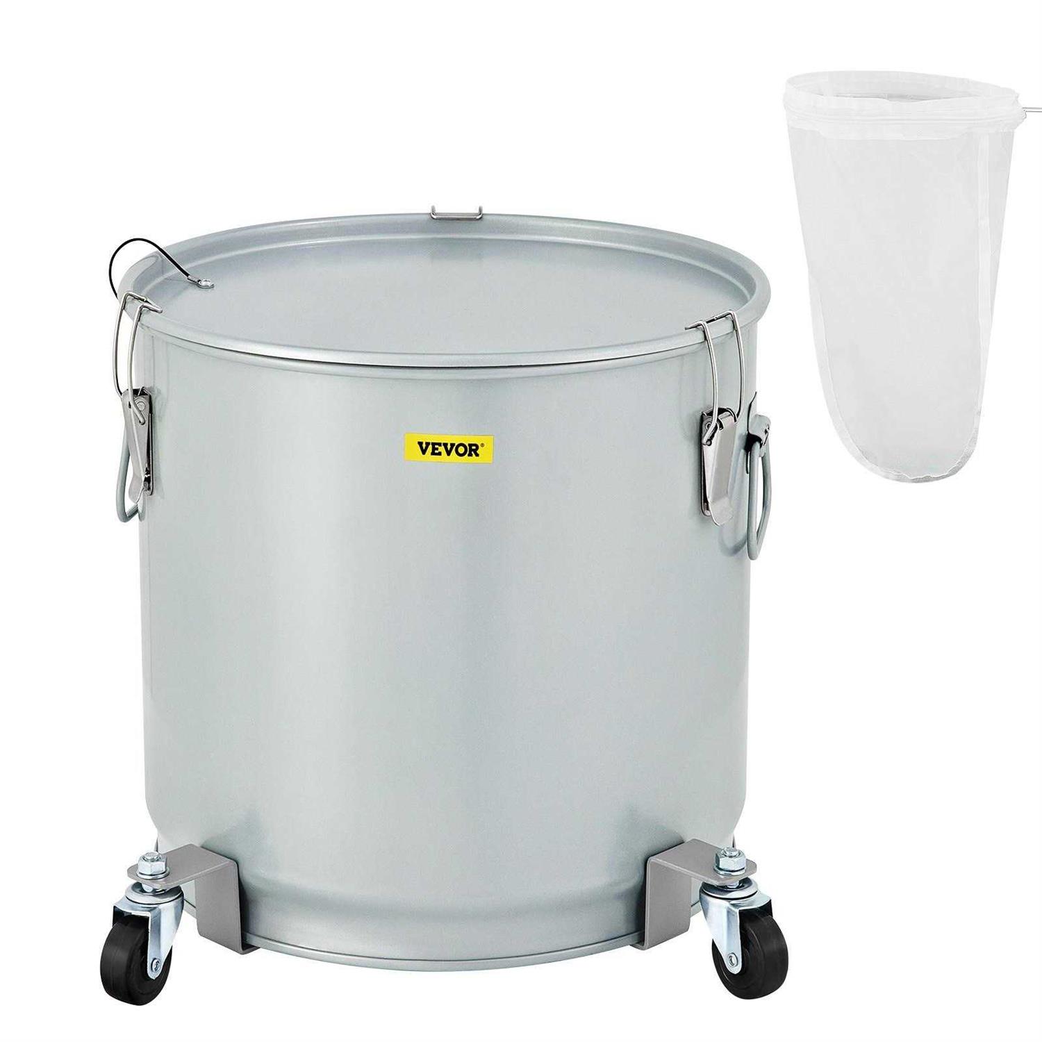 VEVOR Fryer Grease Bucket Coated Carbon Steel Oil Filter Pot Capacity Oil Disposal Caddy with Caster Base