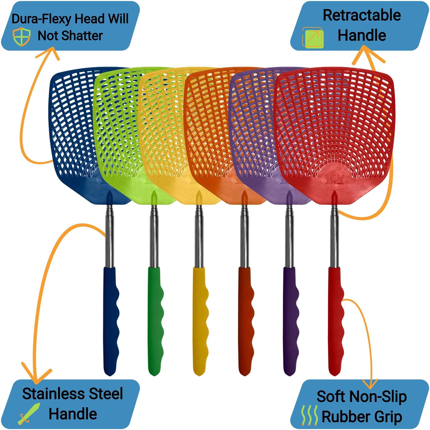 W4W Bug & Fly Swatter Handle 6 Pack Fly Swatters Indoor/Outdoor Pest Control flyswatter - Image 2