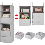Vailando 6-Shelf Hanging Closet Organizer 2 Separable 3-Shelf Hanging Shelves with 3 Drawers for Wardrobe