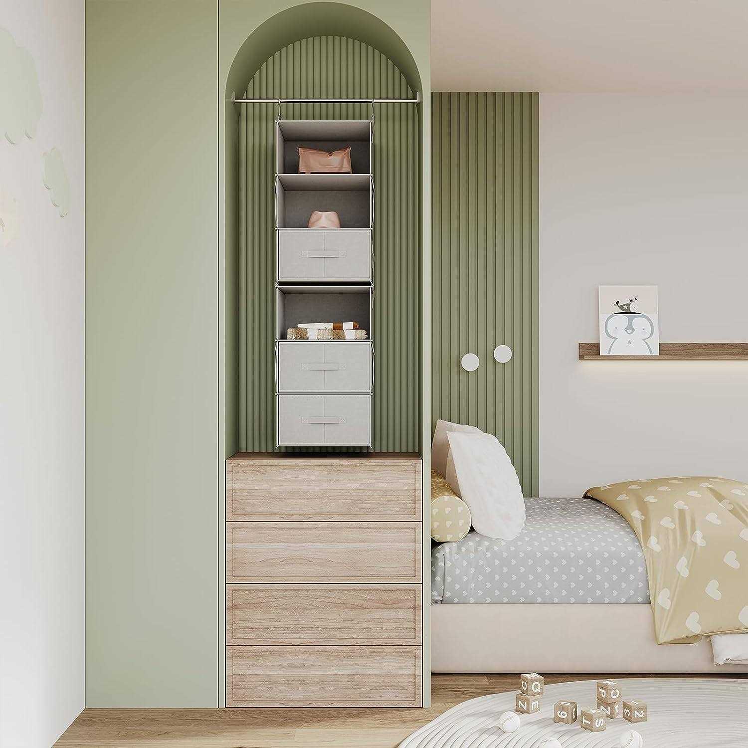 Vailando 6-Shelf Hanging Closet Organizer 2 Separable 3-Shelf Hanging Shelves with 3 Drawers for Wardrobe - Image 3