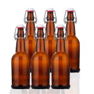 SureSave Beer Bottles with Easy Flip Top 16 Oz Amber Glass Bottle Set with Airtight Cap for Kombucha, Carbonated Drinks, Brewing, and Fermenting