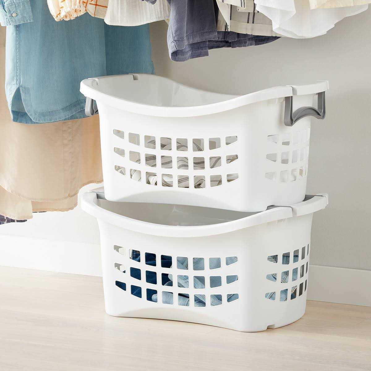 Sterilte Stacking Laundry Basket White 23-1/2 x 16 x 11-3/4 h - Image 2
