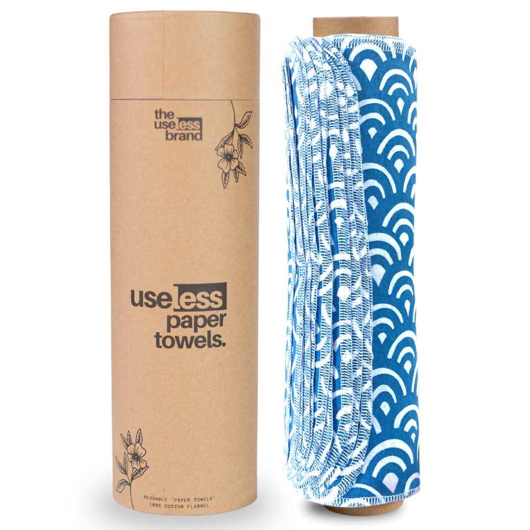 The Useless Brand Reusable Paper Towels Roll Washable Cotton Flannel Towels w/Cardboard Roll
