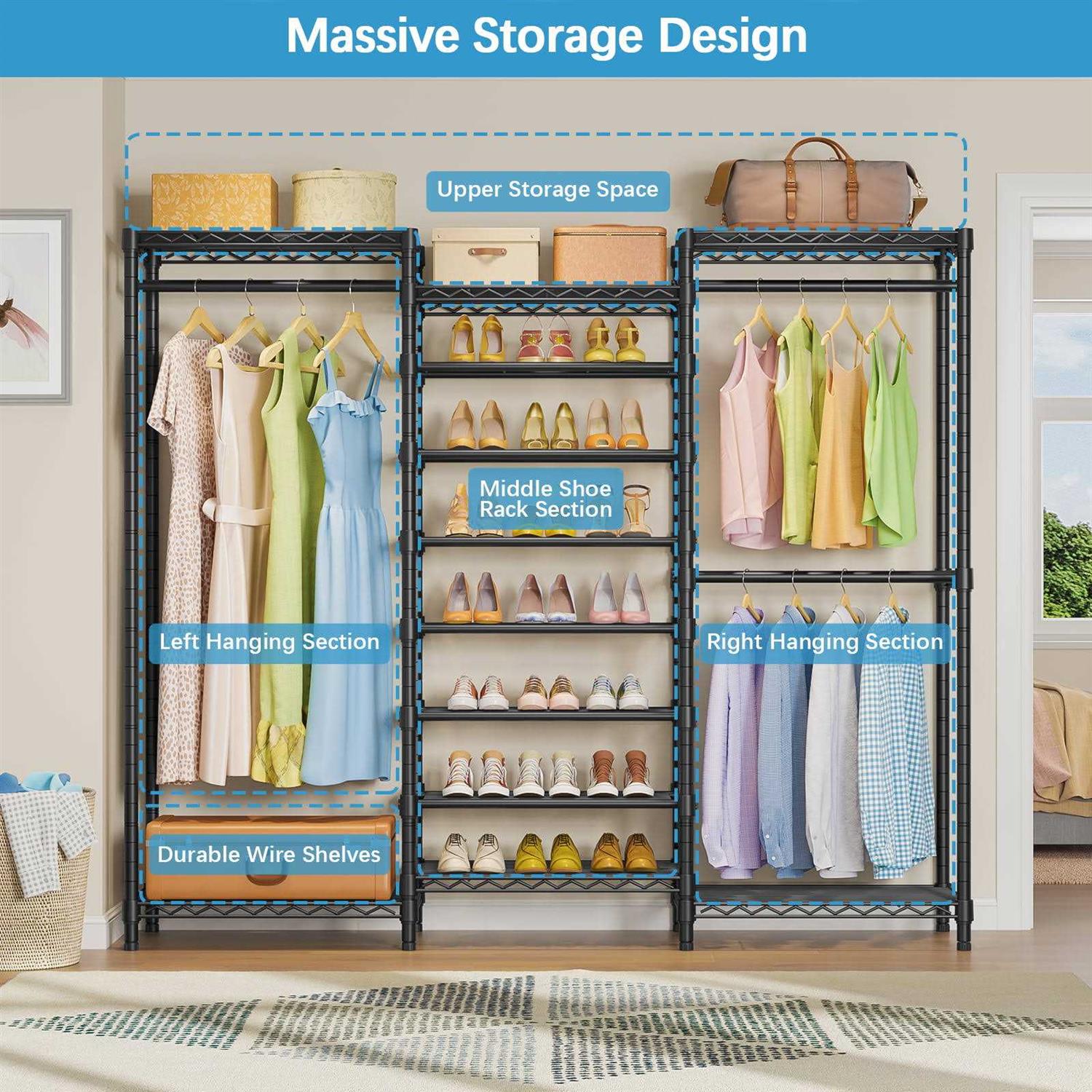 VIPEK S3 Free Standing Clothes Rack Heavy Duty Garment Rack 6-Tier Shoe Rack Closet Storage Organizer Large Wardrobe - Image 5