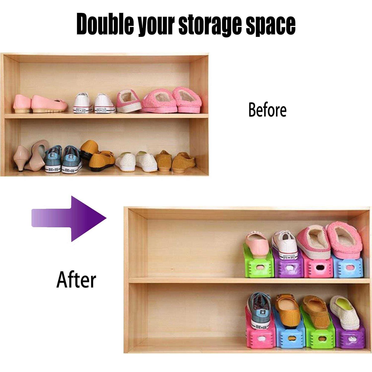 RISETEX 12 Pack Shoe Slots Organizer Adjustable Double Layer Shoe Stack Sandals Rack - Image 2