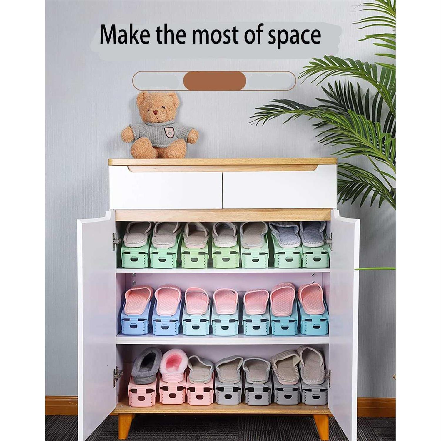 RISETEX 12 Pack Shoe Slots Organizer Adjustable Double Layer Shoe Stack Sandals Rack - Image 4