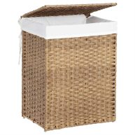 SONGMICS Handwoven Laundry Hamper, 23.8 Gal Synthetic Rattan Clothes Laundry Basket with Lid and Handles