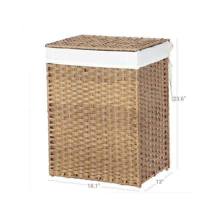 SONGMICS Handwoven Laundry Hamper, 23.8 Gal Synthetic Rattan Clothes Laundry Basket with Lid and Handles - Image 2