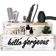 Rustic White Hair Dryer Holder Countertop Hair Accessories Organizer Hair Tool Organizer Storage Flat Iron Curling Holder
