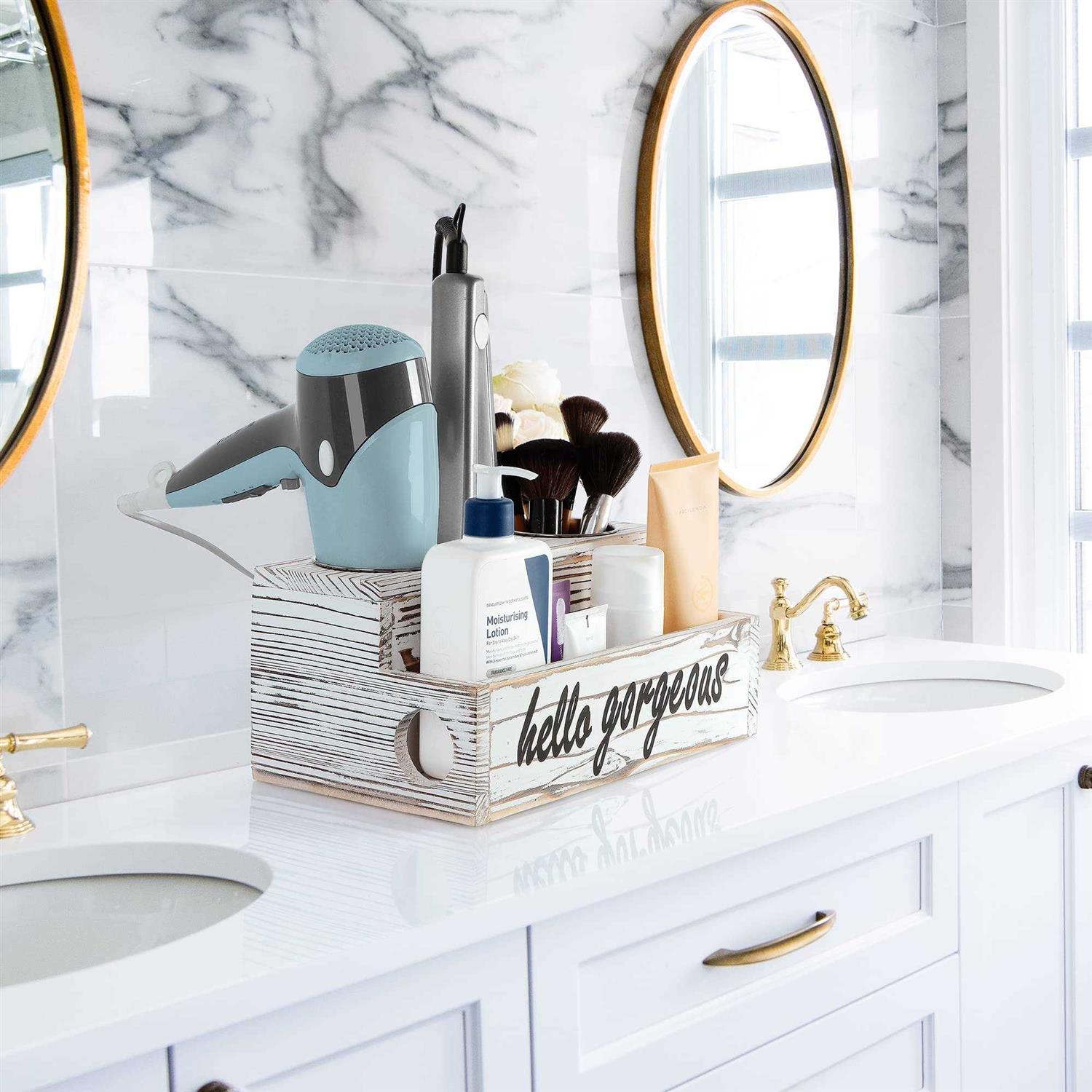 Rustic White Hair Dryer Holder Countertop Hair Accessories Organizer Hair Tool Organizer Storage Flat Iron Curling Holder - Image 3