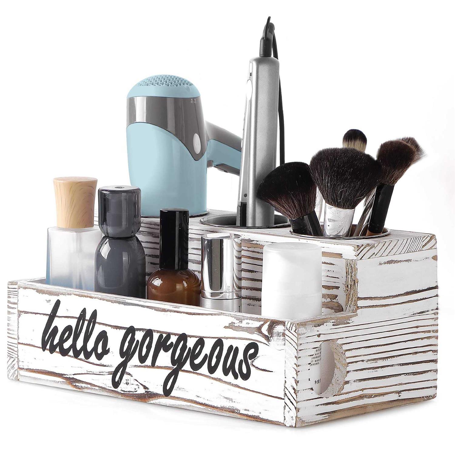 Rustic White Hair Dryer Holder Countertop Hair Accessories Organizer Hair Tool Organizer Storage Flat Iron Curling Holder - Image 4