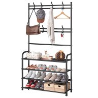 Weecron Shoe Rack 4 Tier Coat Rack Shoe Shelf Storage Organizer with Hooks for Entryway Bedroom Closet