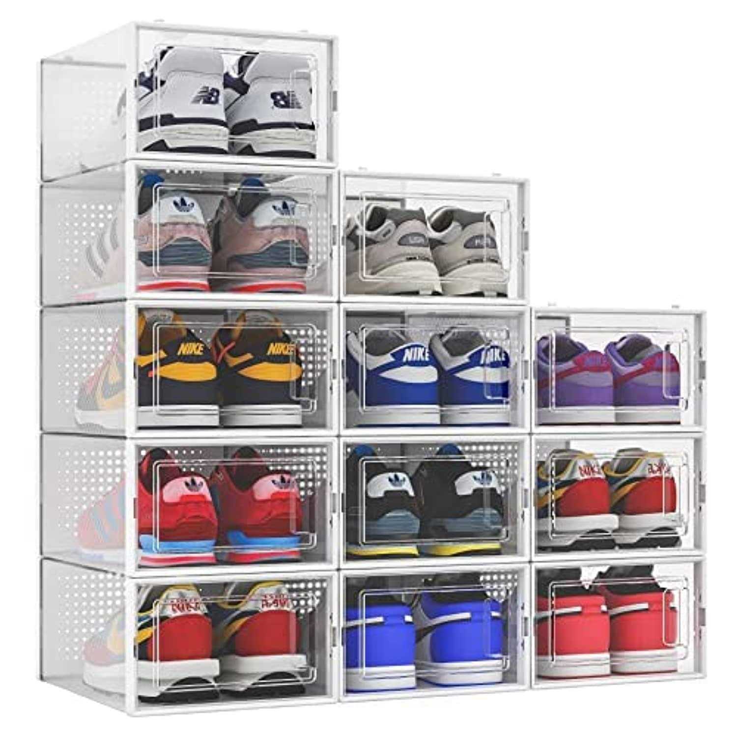 Seseno. 12 Pack Shoe Storage Boxes Clear Plastic Stackable Shoe Organizer Bins
