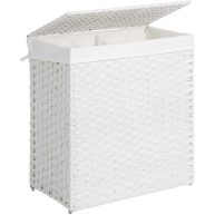 SONGMICS Handwoven Divided Laundry Basket with Removable Liner Bag