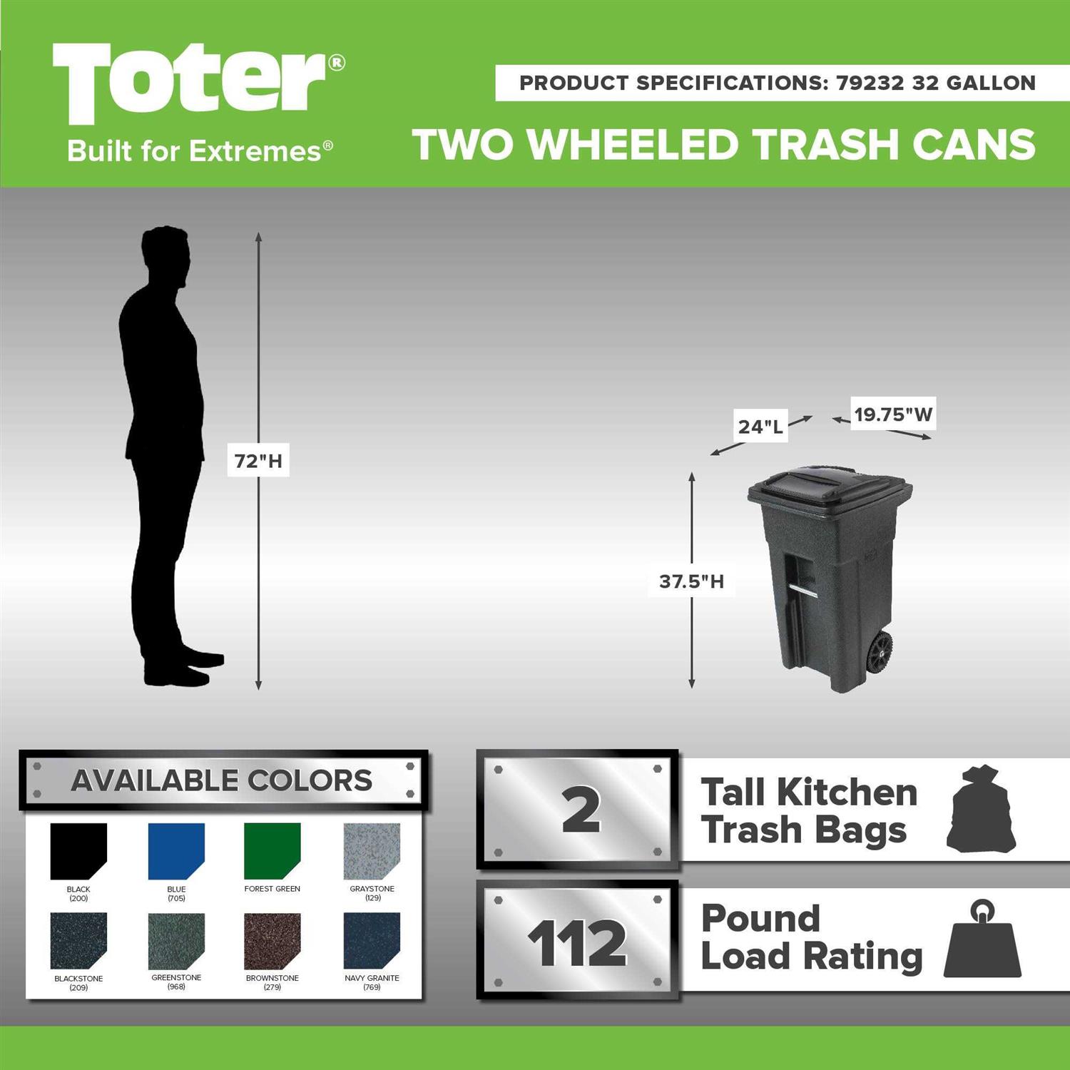 Toter 32 gal. Trash can black with wheels and lid - Image 2