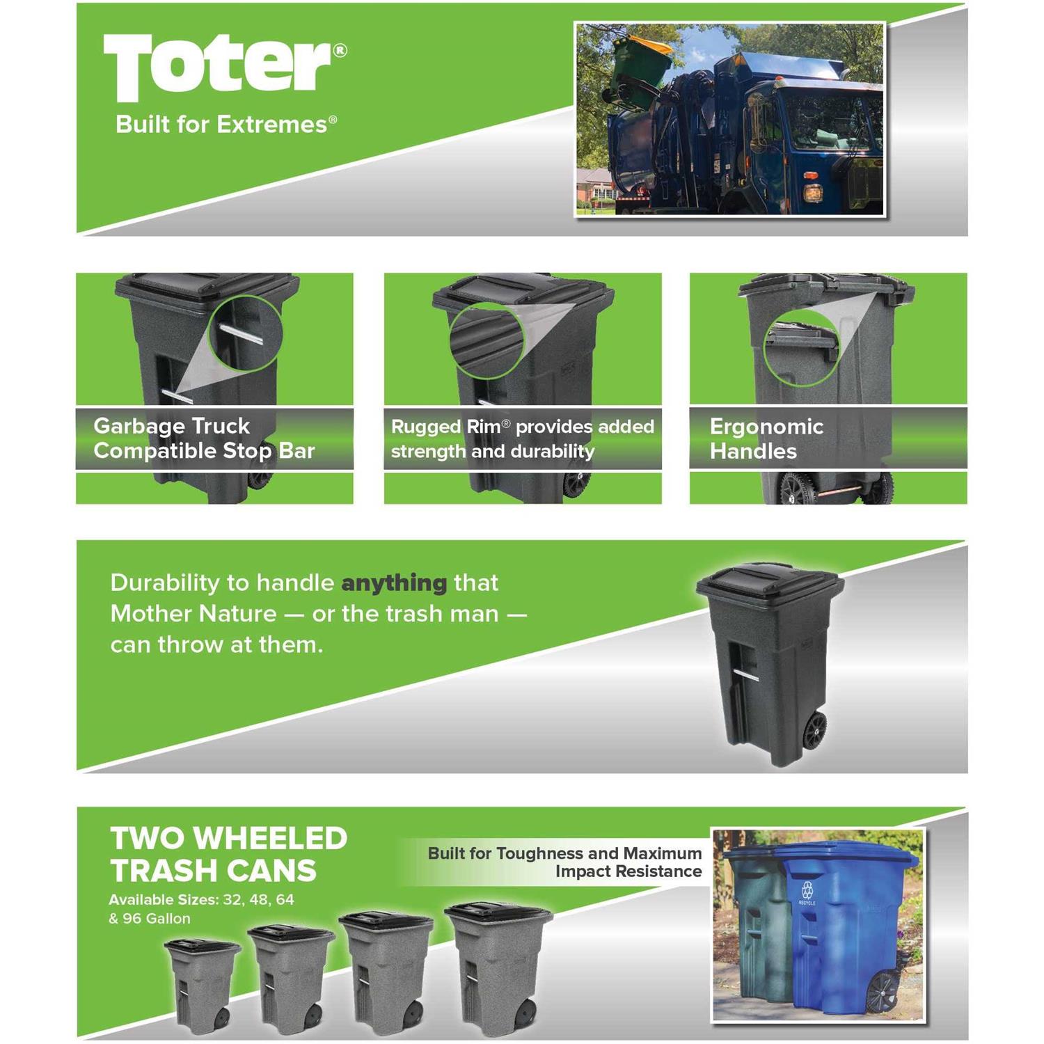 Toter 32 gal. Trash can black with wheels and lid - Image 4