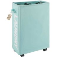 TOTANKI Rolling Slim Laundry Basket with Handle on Wheels, Foldable Laundry Hamper, Collapsible Laundry Sorter and Organizer