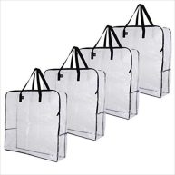 VENO 4 Pack Over-sized Clear Organizer Storage Bag W/Strong Handles and Zippers for College