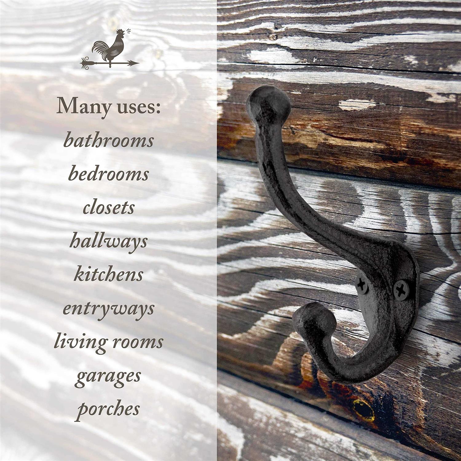 Rustic Cast Iron Coat Hooks Wall Mounted Farmhouse Decorative Wall Hooks - Image 5