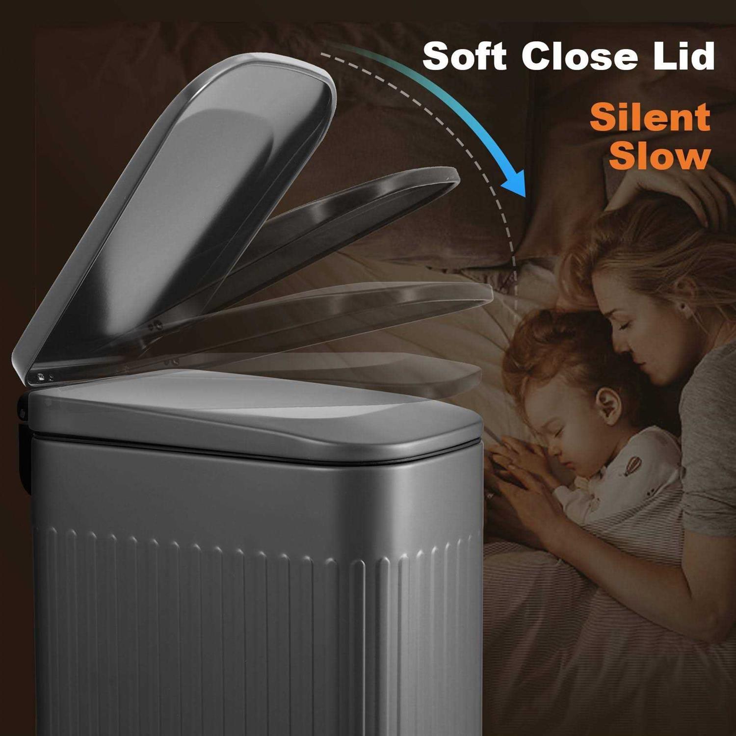 TrashAid Bathroom Trash Can with Lid Soft Close 6 Liter/1.6 Gallon Stainless Steel Small Garbage Can with Removable Inner Bucket - Image 2