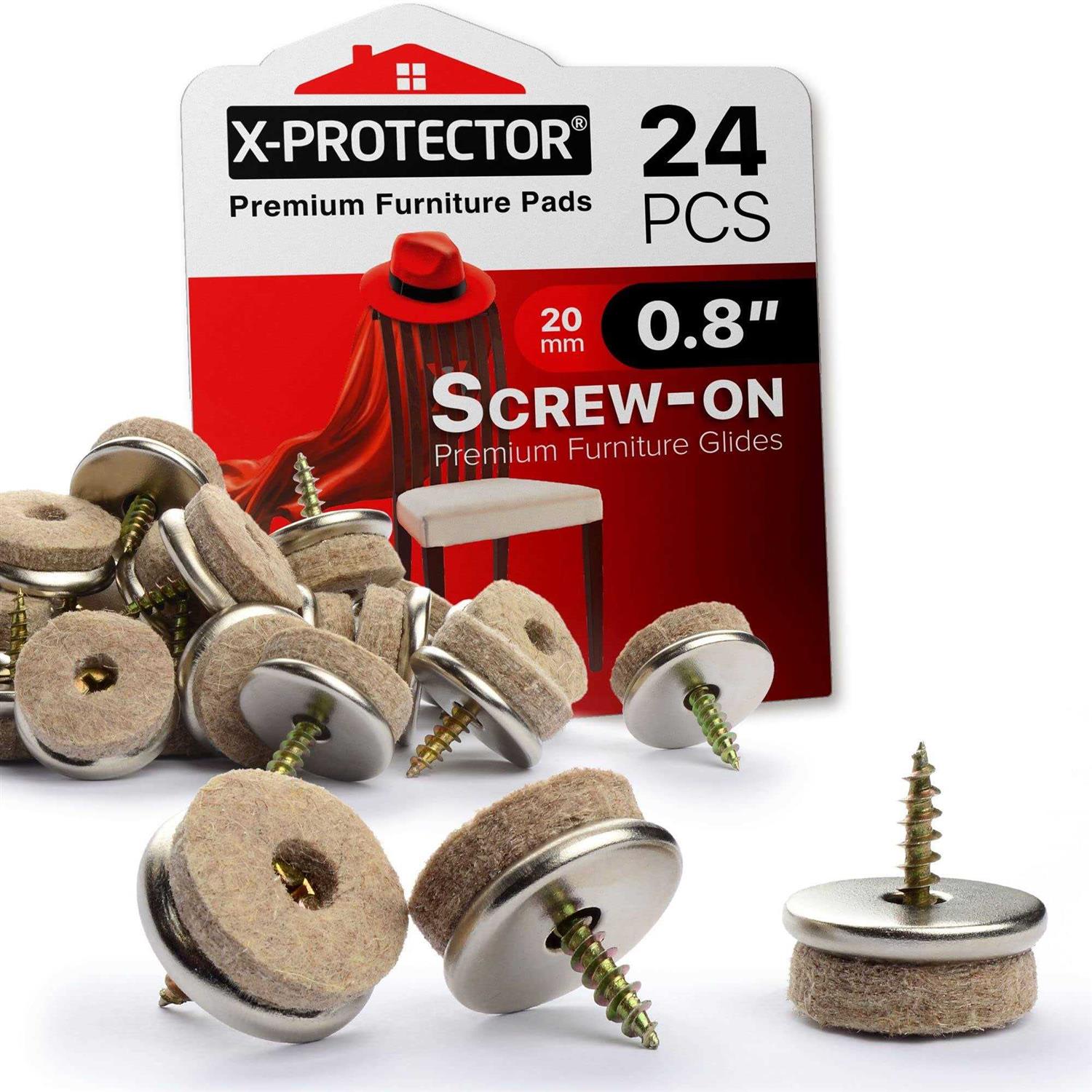 X-Protector 24 pcs Screw-On Felt Furniture Pads Protector