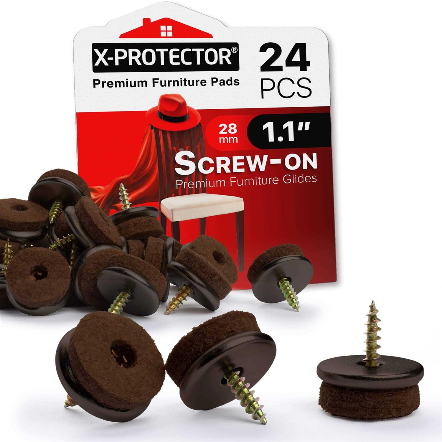 X-Protector 24 pcs Screw-On Felt Furniture Pads Protector