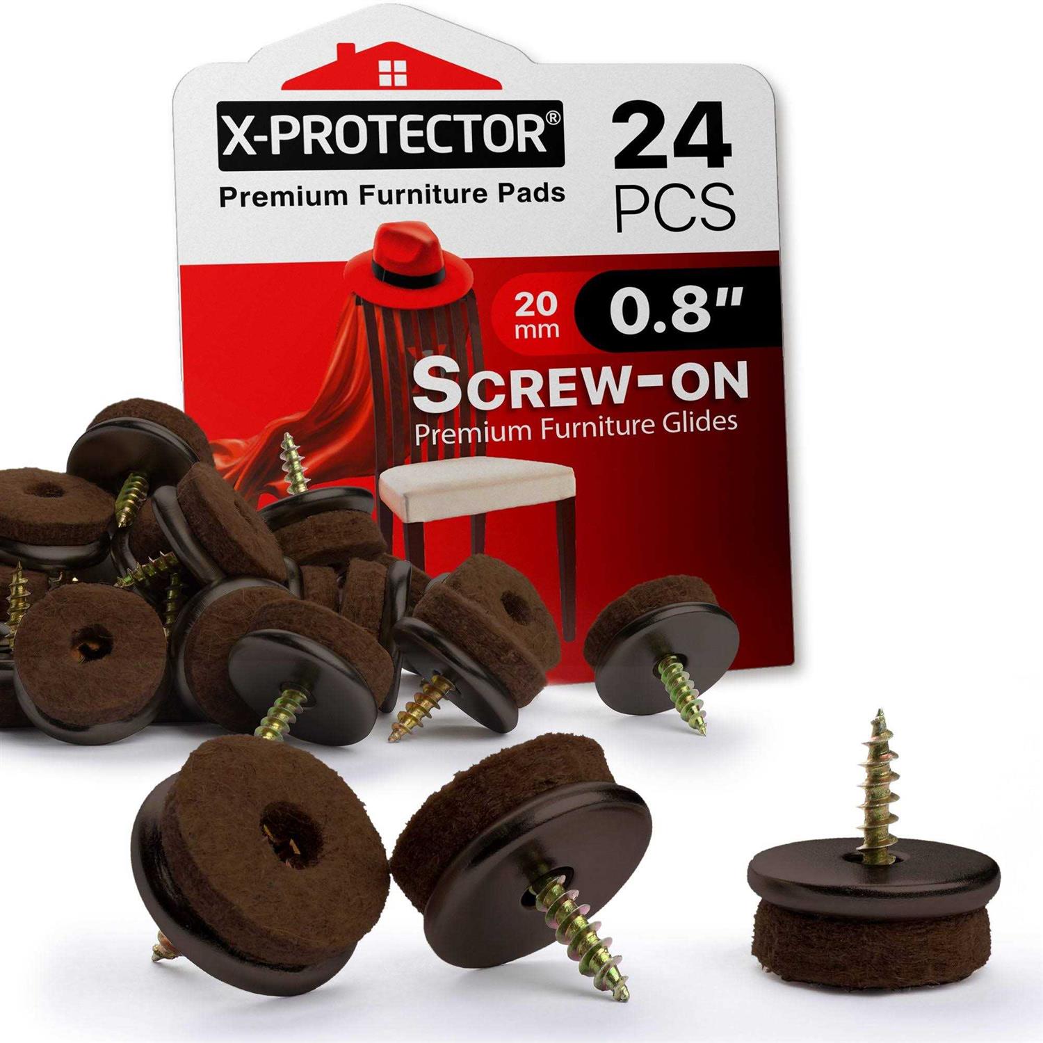 X-Protector 24 pcs Screw-On Felt Furniture Pads Protector