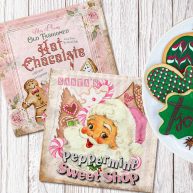 Vintage Christmas Napkins Decoration,40pcs Retro Pink Merry Christmas Napkins with Santa Gingerbread Hot Chocolate for 2023 Xmas Winter Holiday