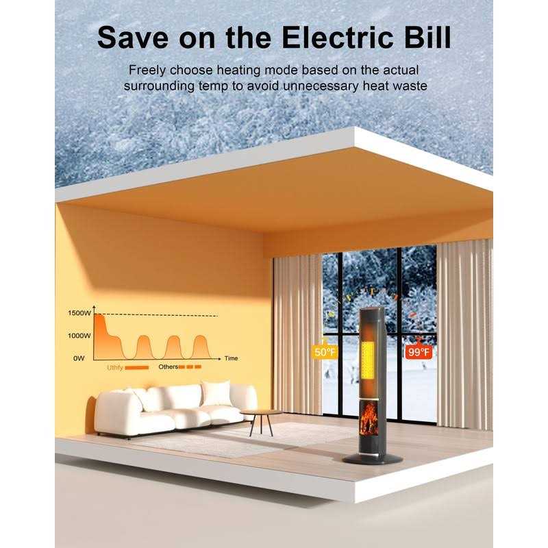 Uthfy 32 Space Heater for Large Room 1500W Tower Heater With Flame for Indoor Use - Image 4