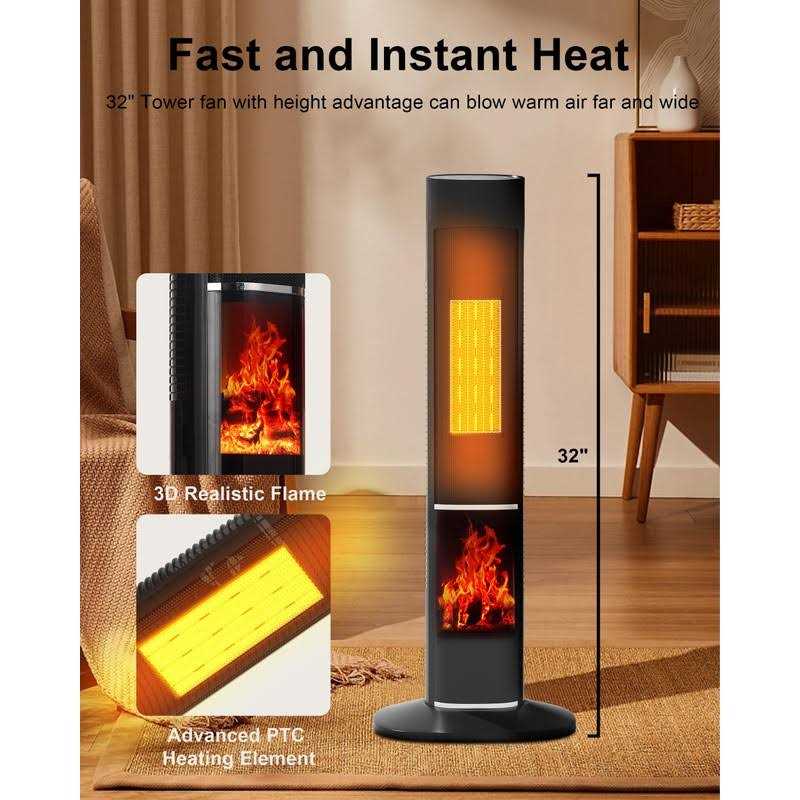 Uthfy 32 Space Heater for Large Room 1500W Tower Heater With Flame for Indoor Use - Image 5